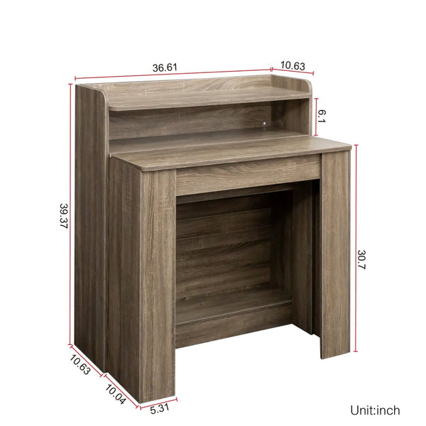 English Elm Modern Extendable Convertible Dining Table with Built-in Storage for Small Spaces Barnwood W331S00219