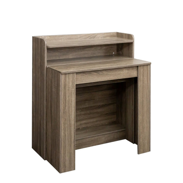 English Elm Modern Extendable Convertible Dining Table with Built-in Storage for Small Spaces Barnwood W331S00219