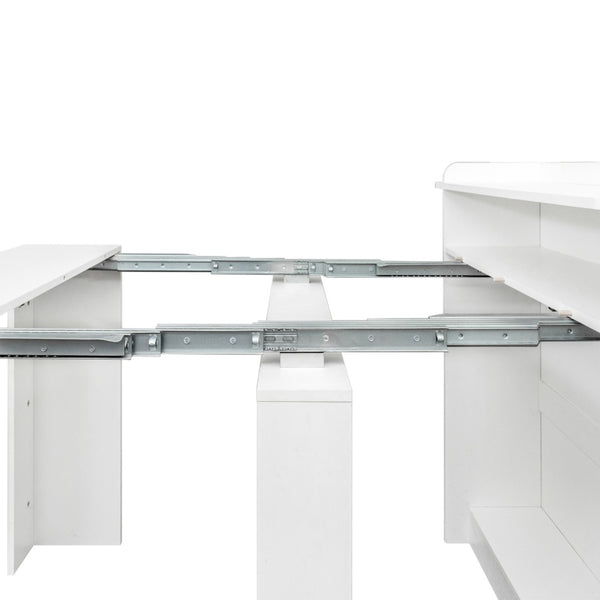 English Elm Modern Extendable Convertible Dining Table with Built-in Storage for Small Spaces White W331S00220