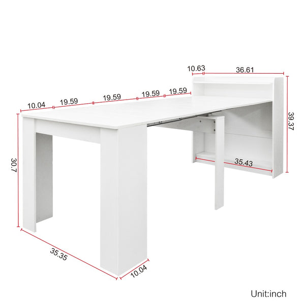 English Elm Modern Extendable Convertible Dining Table with Built-in Storage for Small Spaces White W331S00220