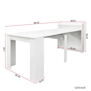 English Elm Modern Extendable Convertible Dining Table with Built-in Storage for Small Spaces White W331S00220