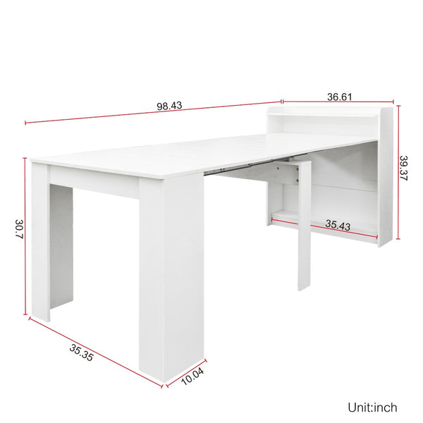 English Elm Modern Extendable Convertible Dining Table with Built-in Storage for Small Spaces White W331S00220