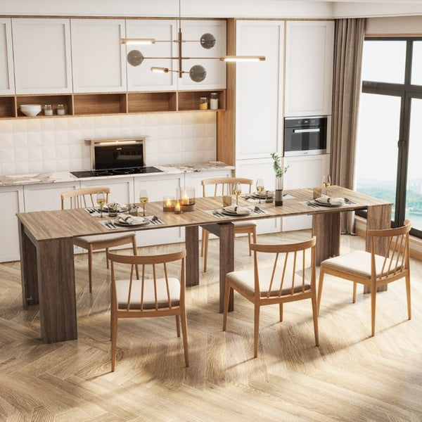 English Elm Multifunctional Extendable Console Dining Table Minimalist MDF Build for Modern Homes W331S00221