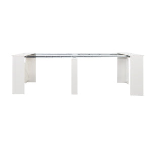 English Elm Multifunctional Extendable Dining Console Table Seats Twelve with Built-In Leaf Storage W331S00224