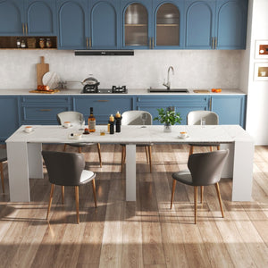 English Elm Multifunctional Extendable Dining Console Table Seats Twelve with Built-In Leaf Storage W331S00224