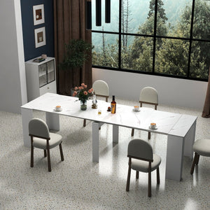 English Elm Multifunctional Extendable Dining Console Table Seats Twelve with Built-In Leaf Storage W331S00224