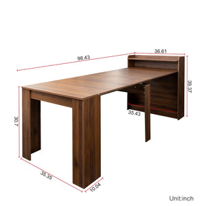English Elm Modern Extendable Convertible Dining Table with Built-in Storage for Small Spaces W331S00225