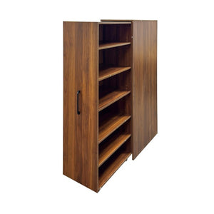 English Elm 6 Tier Freestanding Shoe Cabinet with Sliding Panel Door Rolling Casters Entryway W331S00227