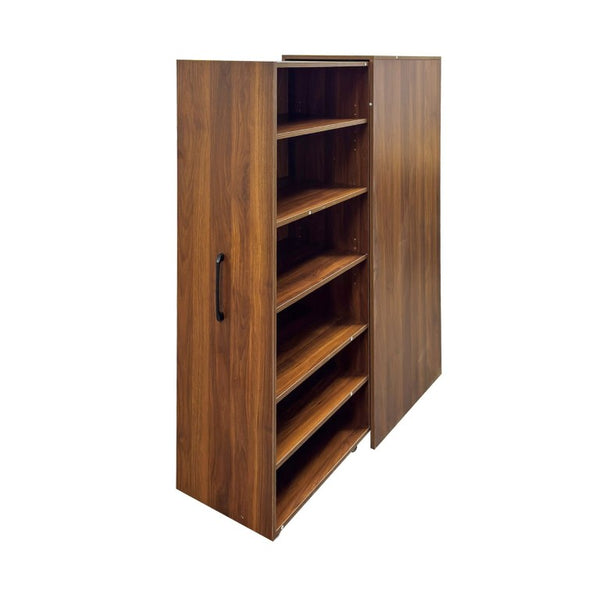 English Elm 6 Tier Freestanding Shoe Cabinet with Sliding Panel Door Rolling Casters Entryway W331S00227