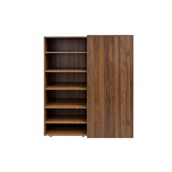 English Elm 6 Tier Freestanding Shoe Cabinet with Sliding Panel Door Rolling Casters Entryway W331S00227