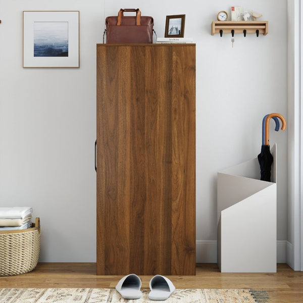 English Elm 6 Tier Freestanding Shoe Cabinet with Sliding Panel Door Rolling Casters Entryway W331S00227