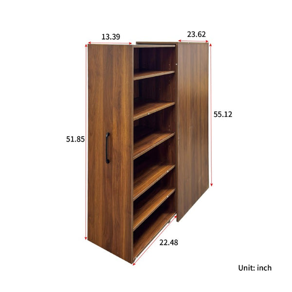 English Elm 6 Tier Freestanding Shoe Cabinet with Sliding Panel Door Rolling Casters Entryway W331S00227