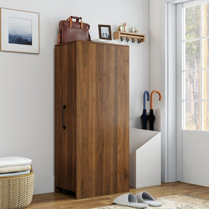 English Elm 6 Tier Freestanding Shoe Cabinet with Sliding Panel Door Rolling Casters Entryway W331S00227