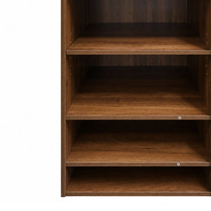 English Elm 6 Tier Freestanding Shoe Cabinet with Sliding Panel Door Rolling Casters Entryway W331S00227