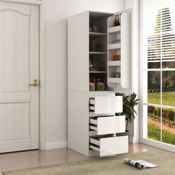 English Elm Kitchen Pantry Cabinet Tall Freestanding Storage with Drawers Shelves and Doors W331S00228