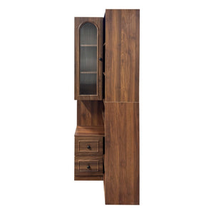 English Elm Modern L-Shaped Corner Bookcase Six Tiers Arched Glass Cabinet and Two Drawers W331S00232