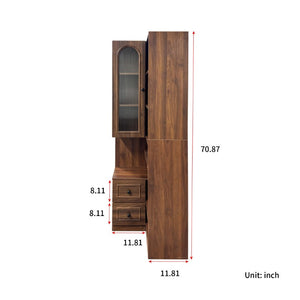English Elm Modern L-Shaped Corner Bookcase Six Tiers Arched Glass Cabinet and Two Drawers W331S00232