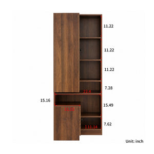 English Elm Modern L-Shaped Corner Bookcase Six Tiers Arched Glass Cabinet and Two Drawers W331S00232
