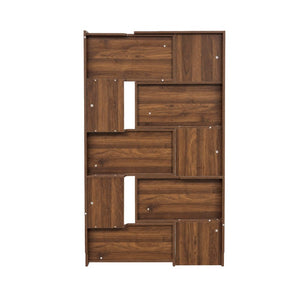 English Elm Modern Walnut Five Tier Asymmetric Open Bookcase Sculptural Display Shelf for Any Room W331S00233