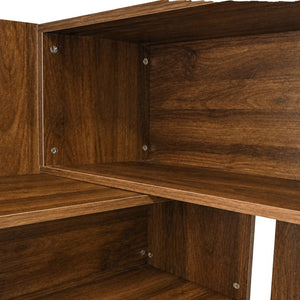 English Elm Modern Walnut Five Tier Asymmetric Open Bookcase Sculptural Display Shelf for Any Room W331S00233
