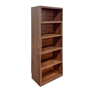 English Elm Modern Walnut Five Tier Asymmetric Open Bookcase Sculptural Display Shelf for Any Room W331S00233