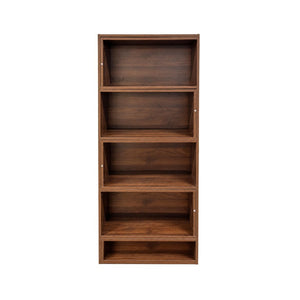 English Elm Modern Walnut Five Tier Asymmetric Open Bookcase Sculptural Display Shelf for Any Room W331S00233