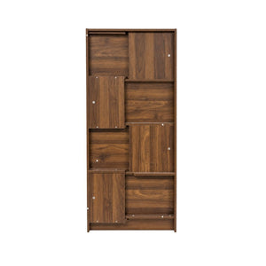 English Elm Modern Walnut Five Tier Asymmetric Open Bookcase Sculptural Display Shelf for Any Room W331S00233