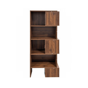 English Elm Modern Walnut Five Tier Asymmetric Open Bookcase Sculptural Display Shelf for Any Room W331S00233
