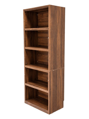 English Elm Modern Walnut Five Tier Asymmetric Open Bookcase Sculptural Display Shelf for Any Room W331S00233