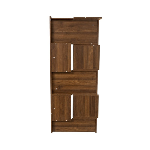 English Elm Modern Walnut Five Tier Asymmetric Open Bookcase Sculptural Display Shelf for Any Room W331S00233