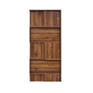 English Elm Modern Walnut Five Tier Asymmetric Open Bookcase Sculptural Display Shelf for Any Room W331S00233