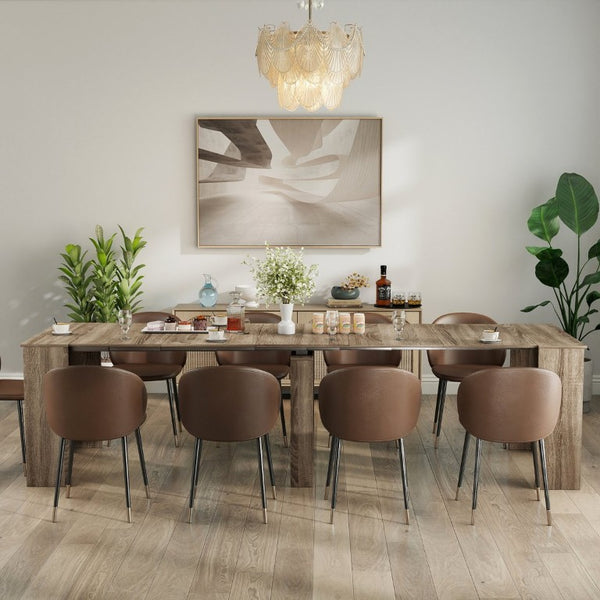 English Elm Dining Table Extendable Console Expands to 118 Inches for Elegant Entertaining Barnwood W331S00238