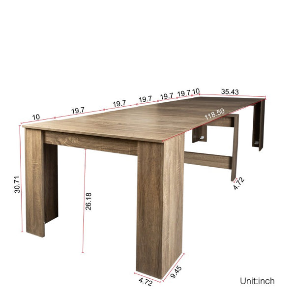 English Elm Dining Table Extendable Console Expands to 118 Inches for Elegant Entertaining Barnwood W331S00238