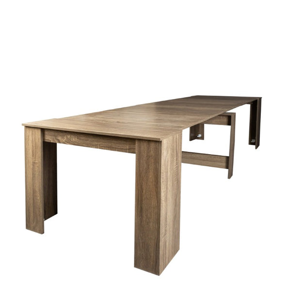 English Elm Dining Table Extendable Console Expands to 118 Inches for Elegant Entertaining Barnwood W331S00238