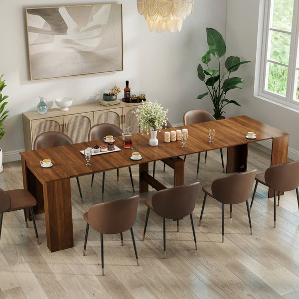 English Elm Dining Table Extendable Console Expands to 118 Inches for Elegant Entertaining Walnut W331S00239