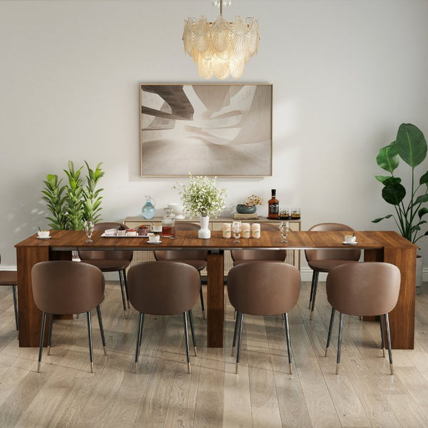 English Elm Dining Table Extendable Console Expands to 118 Inches for Elegant Entertaining Walnut W331S00239