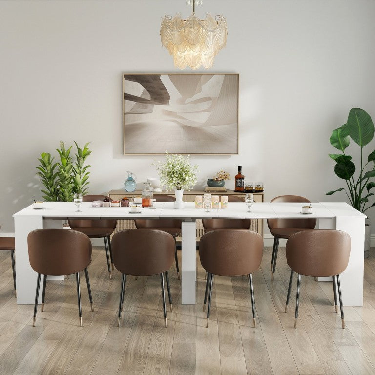 English Elm Dining Table Extendable Console Expands to 118 Inches for Elegant Entertaining White W331S00240