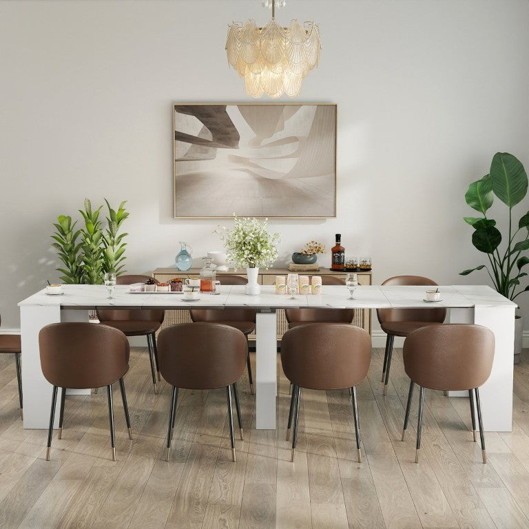 English Elm Multifunctional Extendable Console Dining Table Slim Entryway Desk with Leaf Storage W331S00241