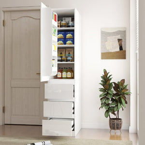 English Elm Kitchen Pantry Cabinet Tall Freestanding Organizer with Drawers and Door Shelves W331S00243