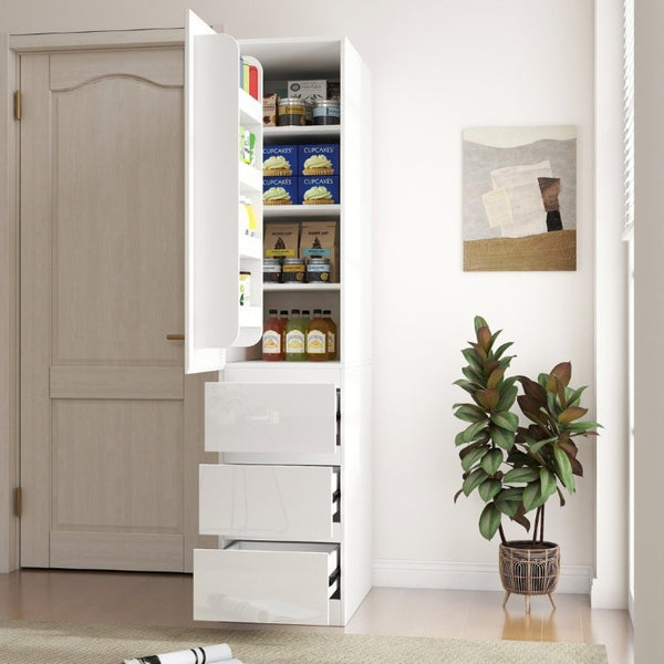 English Elm Kitchen Pantry Cabinet Tall Freestanding Organizer with Drawers and Door Shelves W331S00243