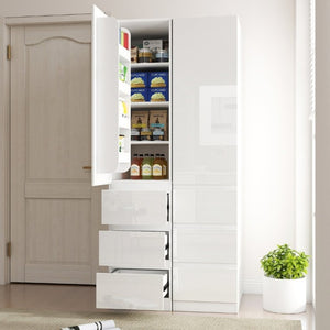 English Elm Kitchen Pantry Cabinet Tall Freestanding Organizer with Drawers and Door Shelves W331S00243