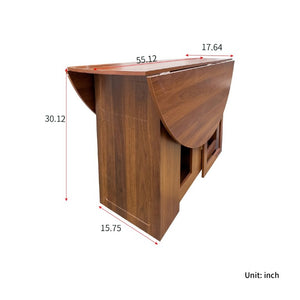 English Elm Round Drop Leaf Dining Table Convertible Console for Small Apartments Modern Style W331S00248