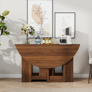 English Elm Round Drop Leaf Dining Table Convertible Console for Small Apartments Modern Style W331S00248