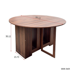 English Elm Round Drop Leaf Dining Table Convertible Console for Small Apartments Modern Style W331S00248
