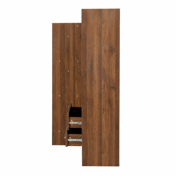 English Elm Freestanding Tall Fluted Door Cabinet with Drawers and Open Shelves for Slim Spaces W331S00249