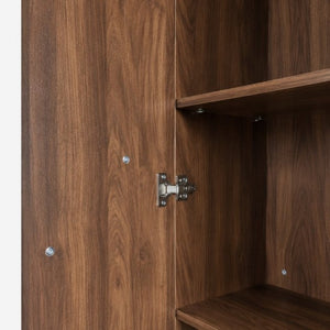 English Elm Freestanding Tall Fluted Door Cabinet with Drawers and Open Shelves for Slim Spaces W331S00249