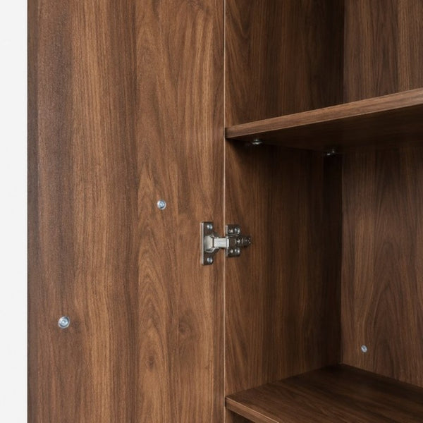 English Elm Freestanding Tall Fluted Door Cabinet with Drawers and Open Shelves for Slim Spaces W331S00249