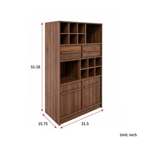 English Elm Modern Walnut Wine Cabinet Buffet with 12 Bottle Rack Drawers and Bar Storage W331S00254