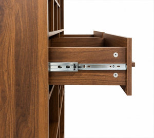English Elm Modern Walnut Wine Cabinet Buffet with 12 Bottle Rack Drawers and Bar Storage W331S00254