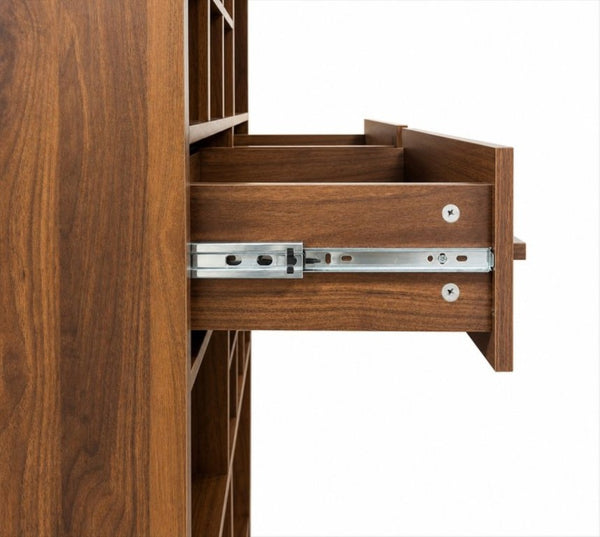 English Elm Modern Walnut Wine Cabinet Buffet with 12 Bottle Rack Drawers and Bar Storage W331S00254